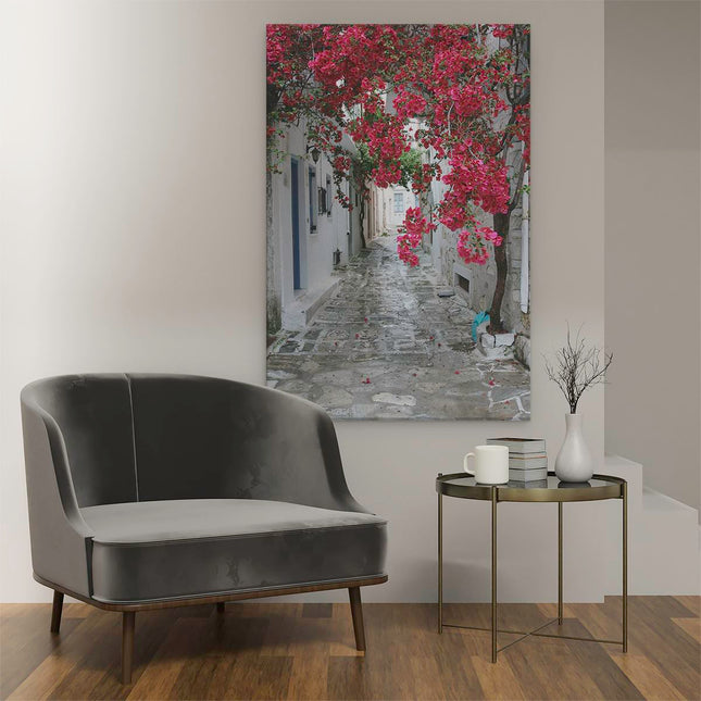 Canvas schilderij interieur Straatje met Bloemen