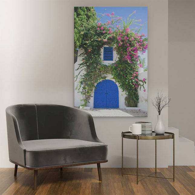 Canvas schilderij interieur Blue window
