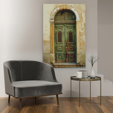 Canvas schilderij interieur Groene Houten Deur
