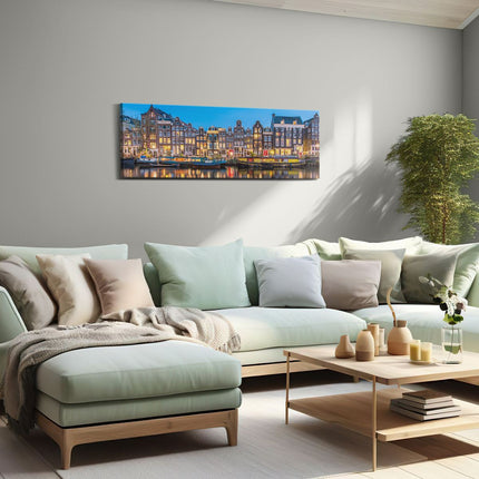 Canvas Schilderij Woonkamer Schilderij Zwart Wit Beeld van de Brooklyn Bridge 's Nachts