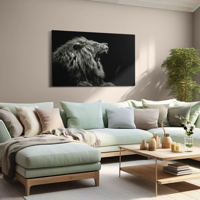 Canvas schilderij woonkamer Brullende Leeuw - Leeuwenkop