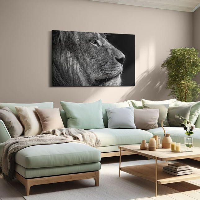 Canvas schilderij woonkamer Leeuw - Leeuwenkop - Zwart Wit