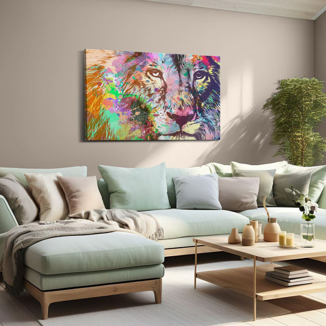 Canvas schilderij woonkamer Gekleurde Leeuw - Abstract