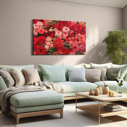 Canvas schilderij woonkamer Rode En Roze Bloemen Met Fruit - Abstract