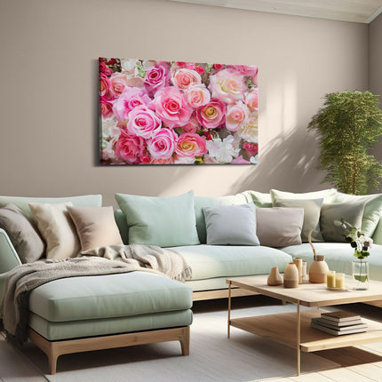 Canvas schilderij woonkamer Roze Rozen Achtergrond - Bloemen