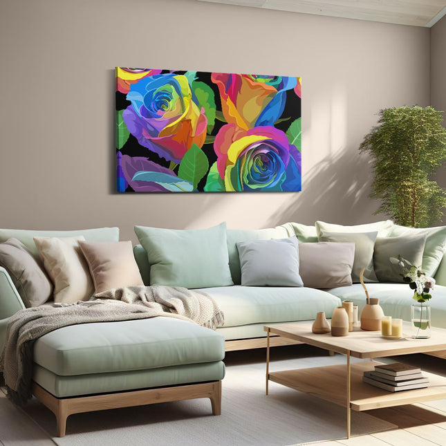 Canvas schilderij woonkamer Kleurrijke Rozen - Bloemen - Abstract