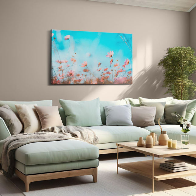 Canvas schilderij woonkamer Paarse Kosmos Bloemen