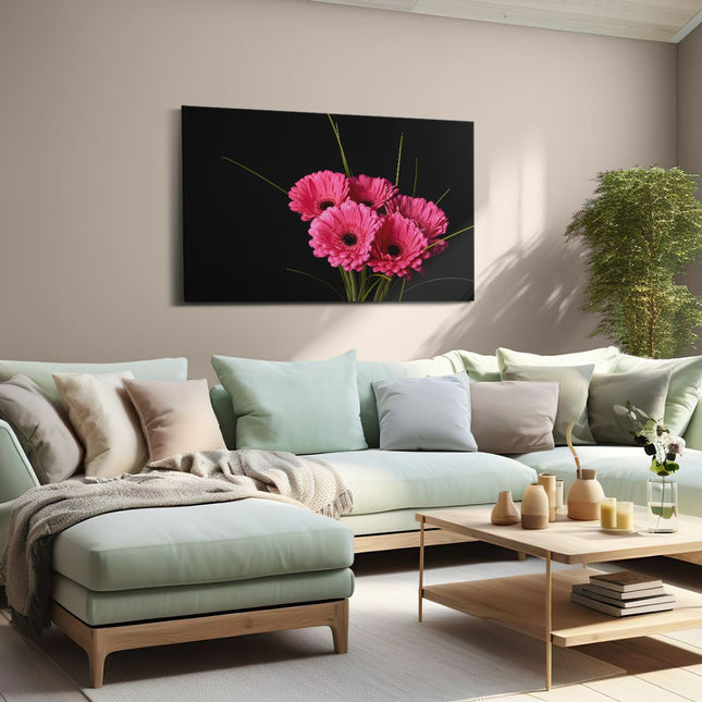 Canvas schilderij woonkamer Roze Gerbera Bloemen