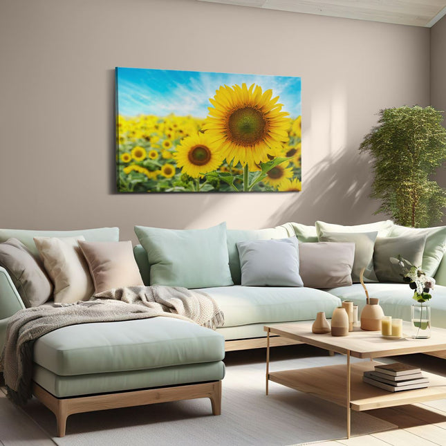 Canvas schilderij woonkamer Zonnebloemen Veld 