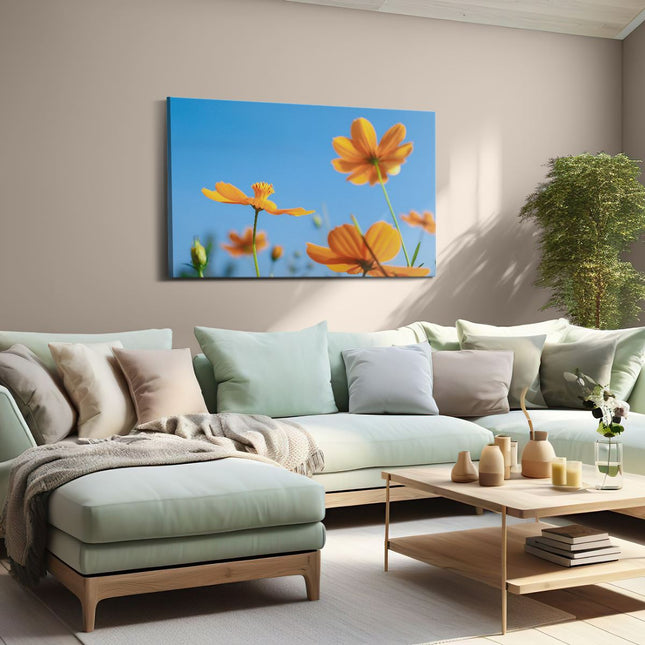 Canvas schilderij woonkamer Oranje Cosmea Bloemen