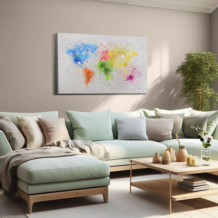 Canvas schilderij woonkamer Wereldkaart Met Verfvlekken - Abstract