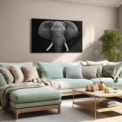 Canvas schilderij woonkamer Olifantenkop - Olifant - Zwart Wit