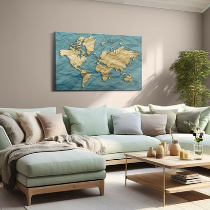 Canvas schilderij woonkamer Wereldkaart Op Gekreukeld Papier