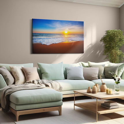 Canvas schilderij woonkamer Strand En Zee Tijdens Zonsondergang