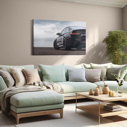 Canvas schilderij woonkamer Zwarte Sportwagen Auto Van Achter