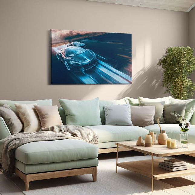 Canvas schilderij woonkamer Twee Raceauto's - Abstract