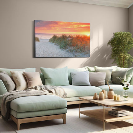 Canvas schilderij woonkamer Strand En Duinen Bij Zonsondergang