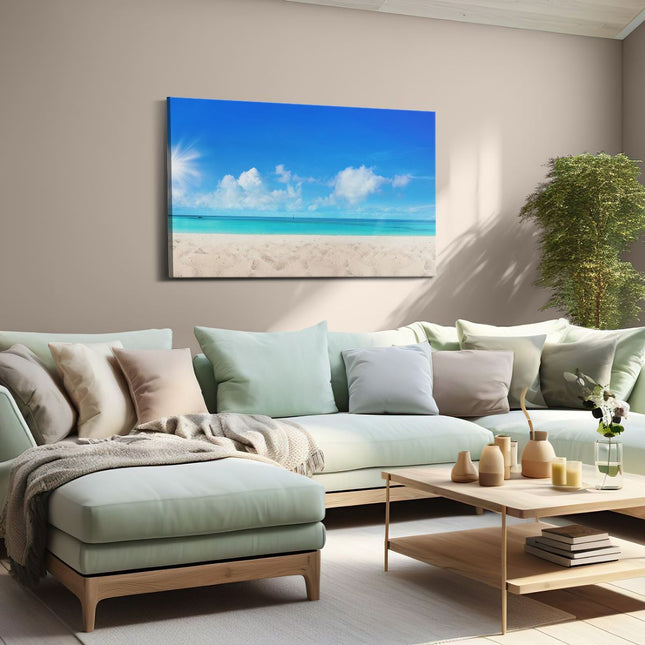 Canvas schilderij woonkamer Strand En Zee Met Helder Witte Zand