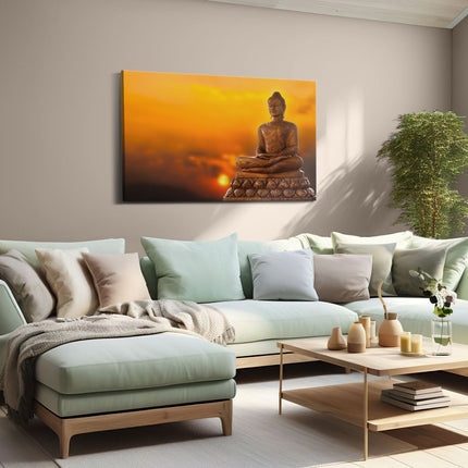 Canvas schilderij woonkamer Boeddha Standbeeld Bij Zonsondergang