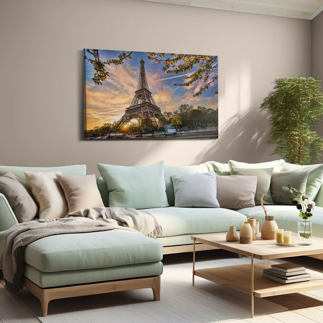 Canvas schilderij woonkamer Eiffeltoren In Parijs Tijdens Zonsondergang