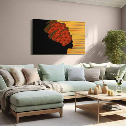 Canvas schilderij woonkamer Afrikaanse Vrouw Met Bloemen Tulband - Abstract