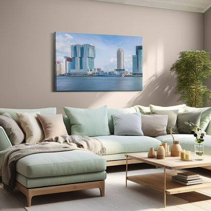 Canvas schilderij woonkamer Rotterdamse Skyline Aan Het Water