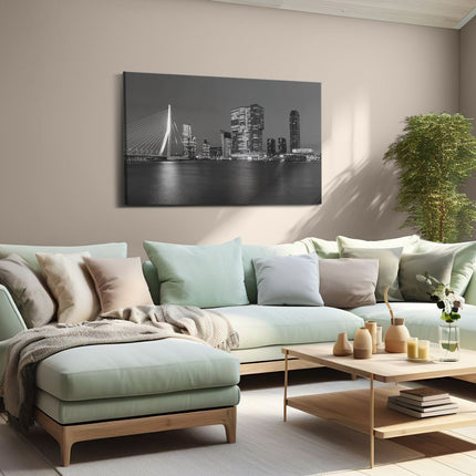 Canvas schilderij woonkamer Rotterdamse Skyline - Zwart Wit