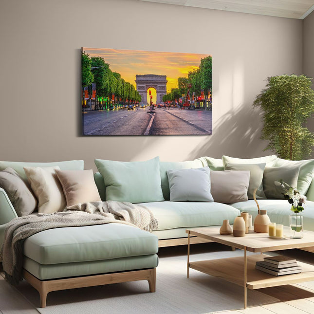 Canvas schilderij woonkamer Arc De Triomphe In Parijs Vanaf De Straat