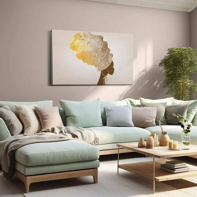 Canvas schilderij woonkamer Afrikaanse Vrouw Met Gouden Tulband 