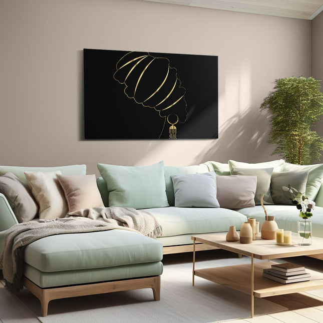 Canvas schilderij woonkamer Afrikaanse Vrouw Met Gouden Zwarte Tulband