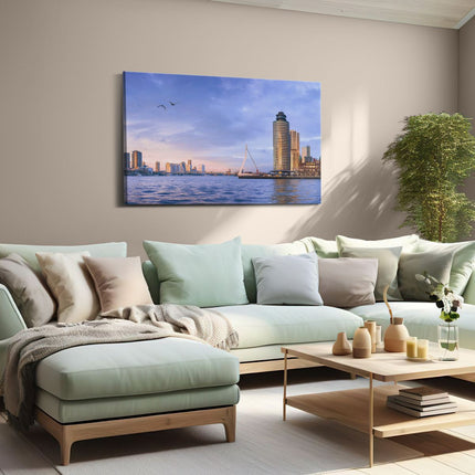 Canvas schilderij woonkamer Rotterdamse Skyline Aan Het Water