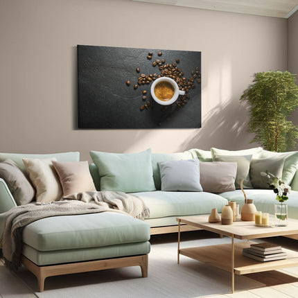 Canvas schilderij woonkamer Kopje Koffie Met Koffiebonen