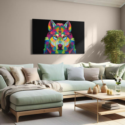Canvas schilderij woonkamer Gekleurde Wolvenkop - Wolf - Abstract
