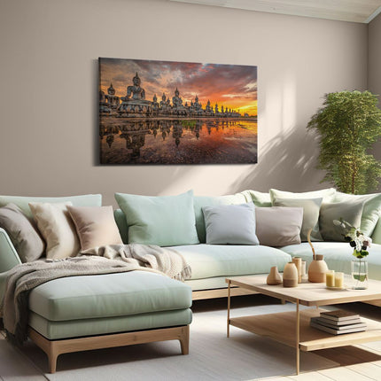 Canvas schilderij woonkamer Boeddha Beelden Tijdens Zonsondergang