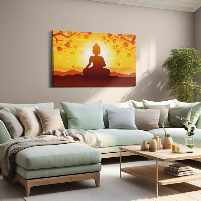 Canvas schilderij woonkamer Boeddha Beeld Onder Een Boom - Abstract