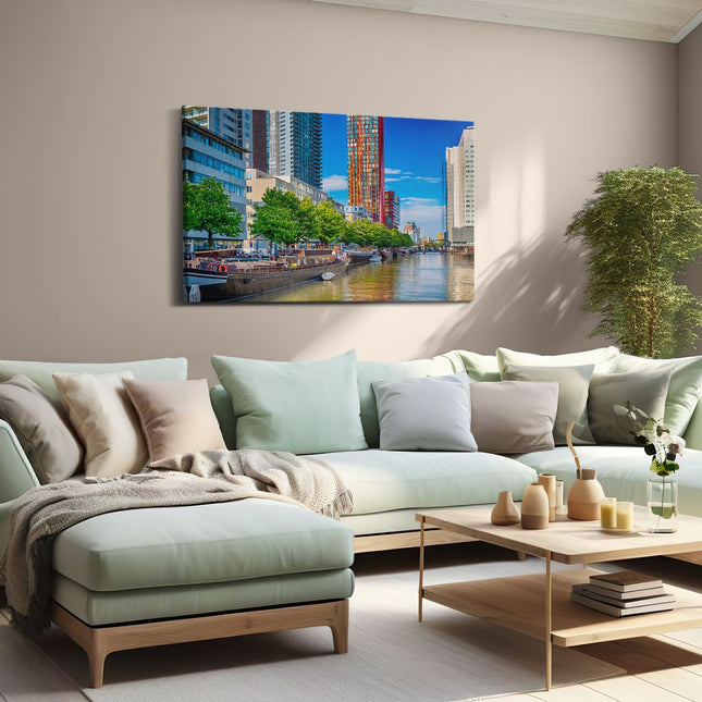 Canvas schilderij woonkamer Rotterdamse Gracht Met Boten