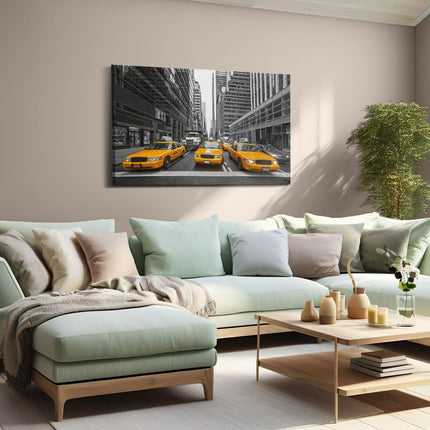 Canvas schilderij woonkamer New York Gele Taxi's - Zwart Wit