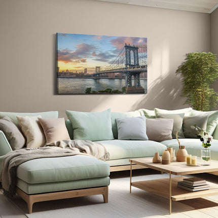 Canvas schilderij woonkamer Manhattan Bridge Brug In New York