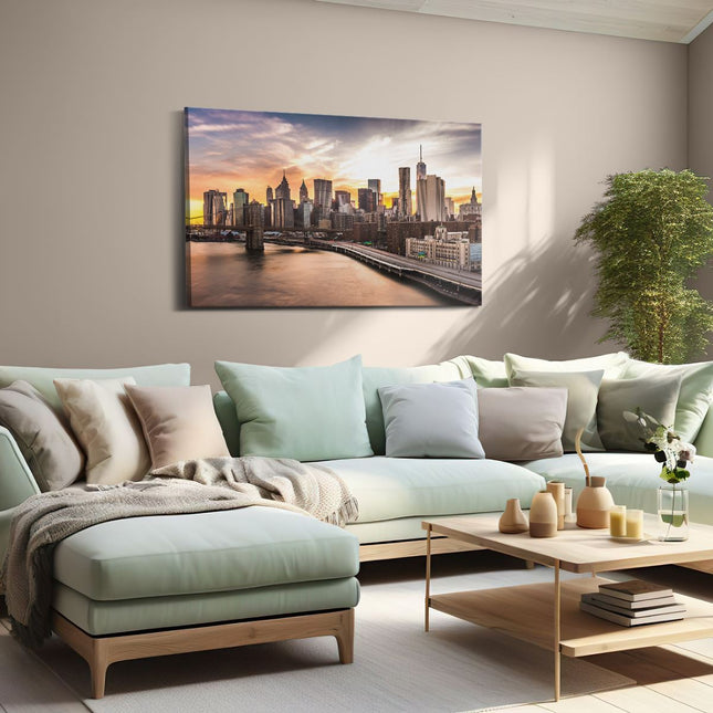Canvas schilderij woonkamer Brooklyn Bridge Brug In New York
