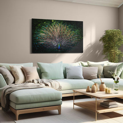 Canvas schilderij woonkamer Pauw Met Kleurrijke Veren - Kleur