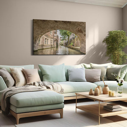 Canvas schilderij woonkamer Gracht In Utrecht Onder De Brug