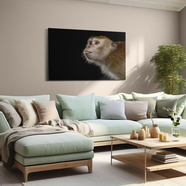 Canvas schilderij woonkamer Apenkop Met Zijn Tong Uit - Aap