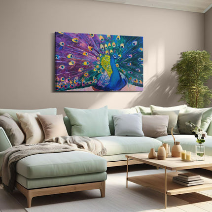 Canvas schilderij woonkamer Pauw Met Kleurrijke Veren Van Olieverf - Abstract