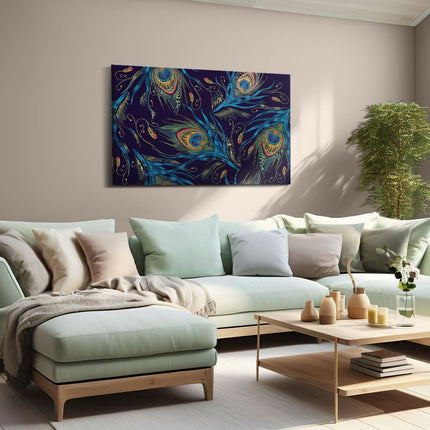 Canvas schilderij woonkamer Getekende Pauw Veren Achtergrond