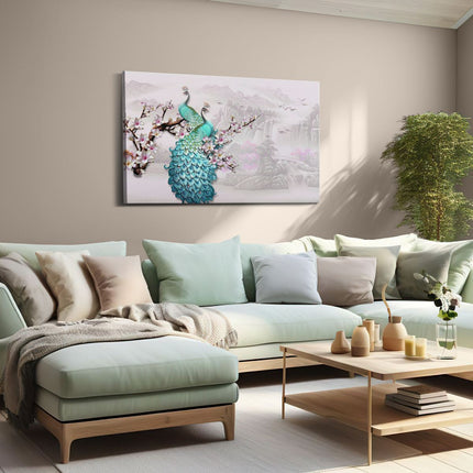 Canvas schilderij woonkamer Twee Blauwe Pauwen - Abstract