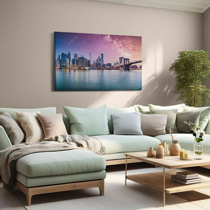 Canvas schilderij woonkamer New York Skyline Met Een Kleurrijke Hemel