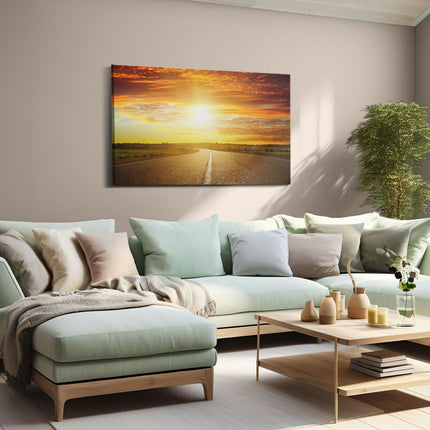 Canvas schilderij woonkamer Zonsondergang Over De Weg Met Een Rode Lucht