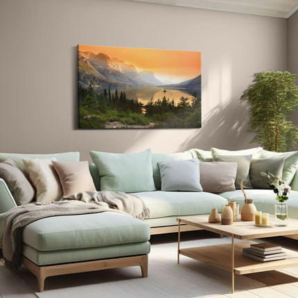 Canvas schilderij woonkamer Bergen Met Een Meer In Nationaal Park Glacier