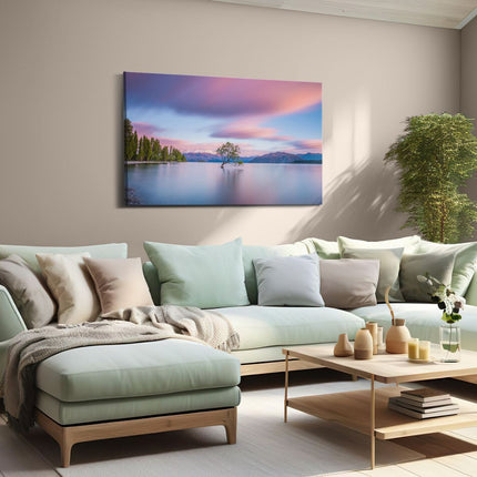 Canvas schilderij woonkamer Wanaka Boom In Het Water Bij Zonsopgang