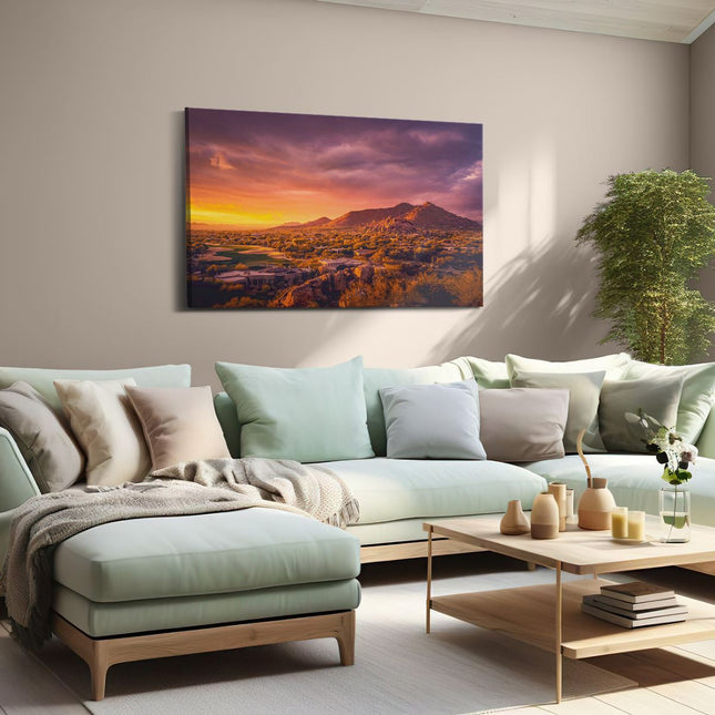 Canvas schilderij woonkamer Woestijn Landschap Met Zonsondergang 